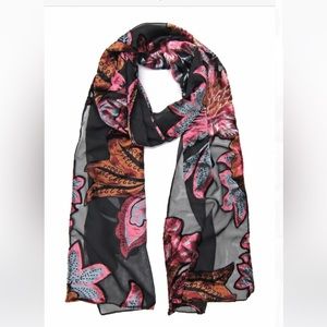 NWT Elizabeth Gillett Silk burnout velvet large floral oblong scarf.